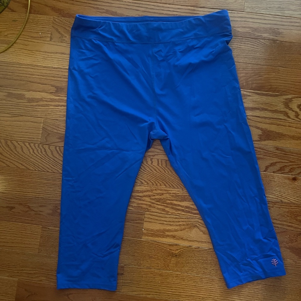 Coolibar Blue Cropped Sun Protective Athletic Stretch Leggings